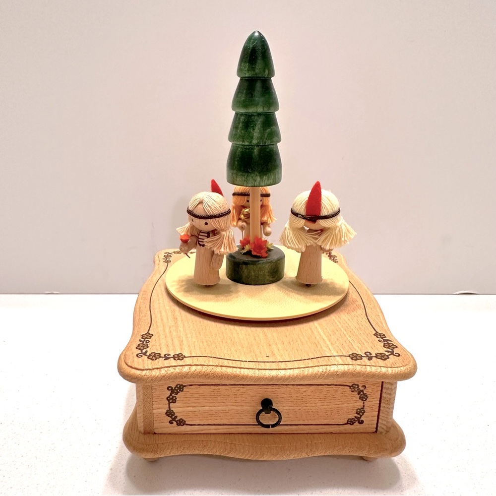 Vintage Schmid Japan Wood Music Box Thanksgiving Decoration Collectible Ladies‎